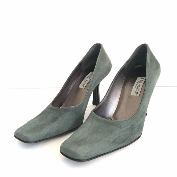 Bruno Magli Women’s Square Toes Suede Pumps Heels Dark Olive Green - Picture 1 of 12